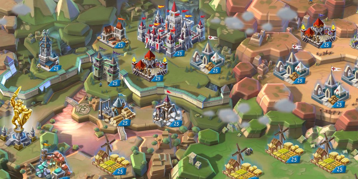 Screenshot from Lords Mobile, showing a battlefield with medieval fighters