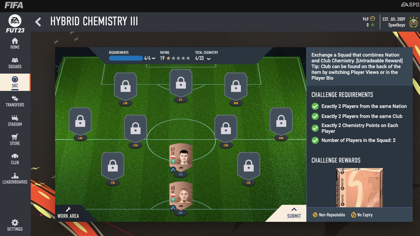 Image of the Hybrid Chemistry 3 SBC in FIFA 23.