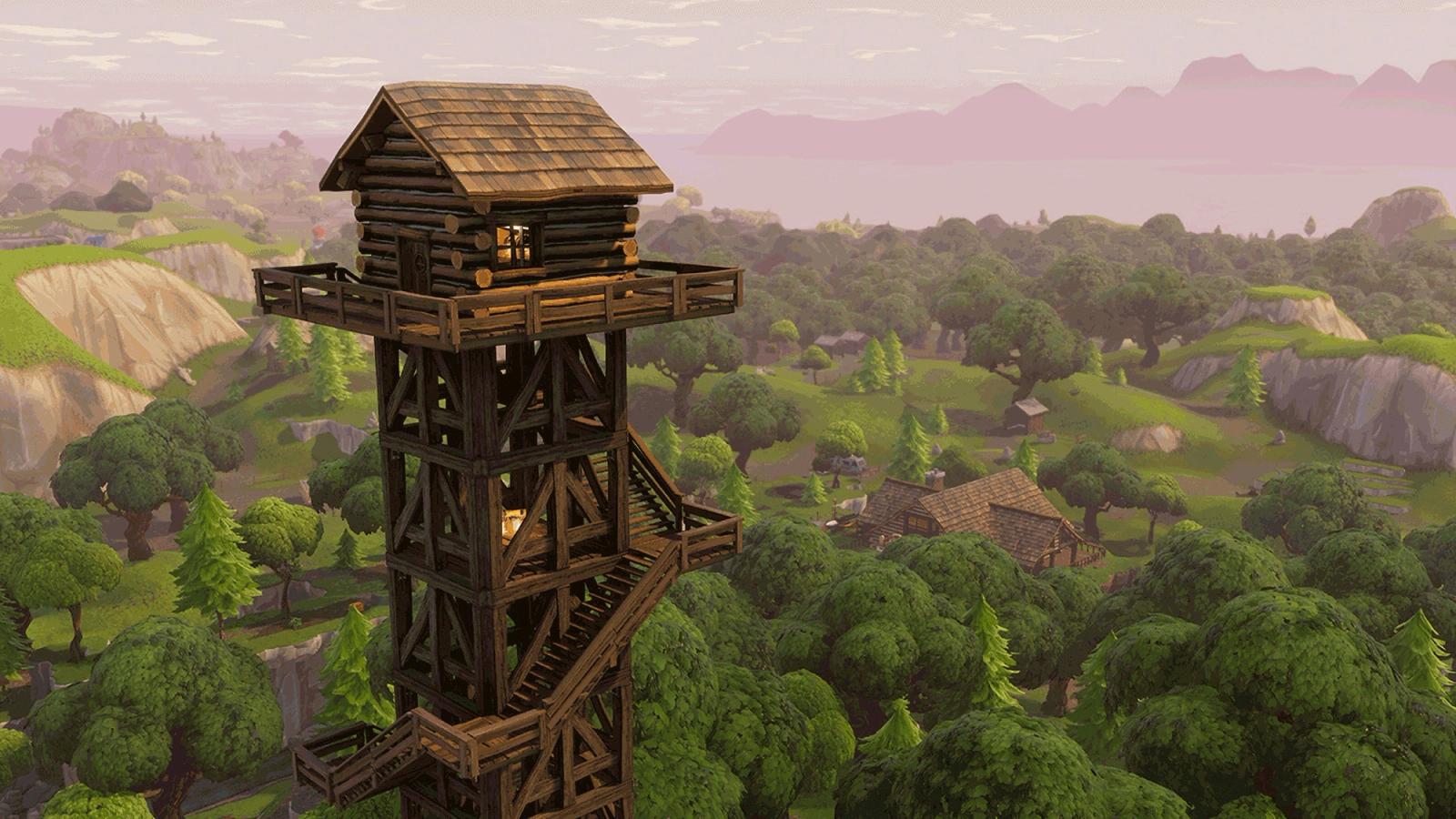 Image of a wooden tower in Fortnite.