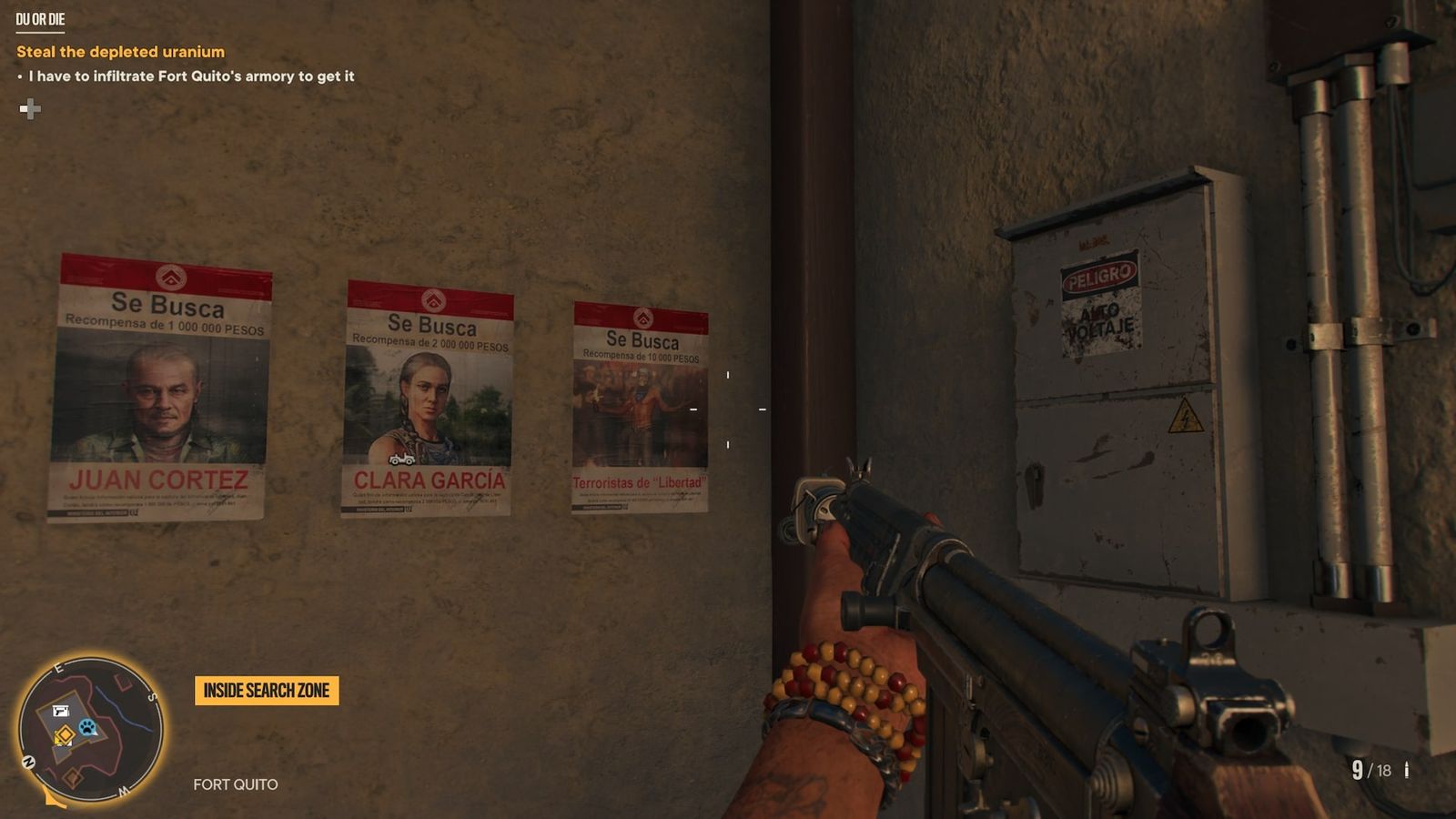 Posters in Fort Quitad of Yara's most wanted, including Clara and Juan of Libertad.