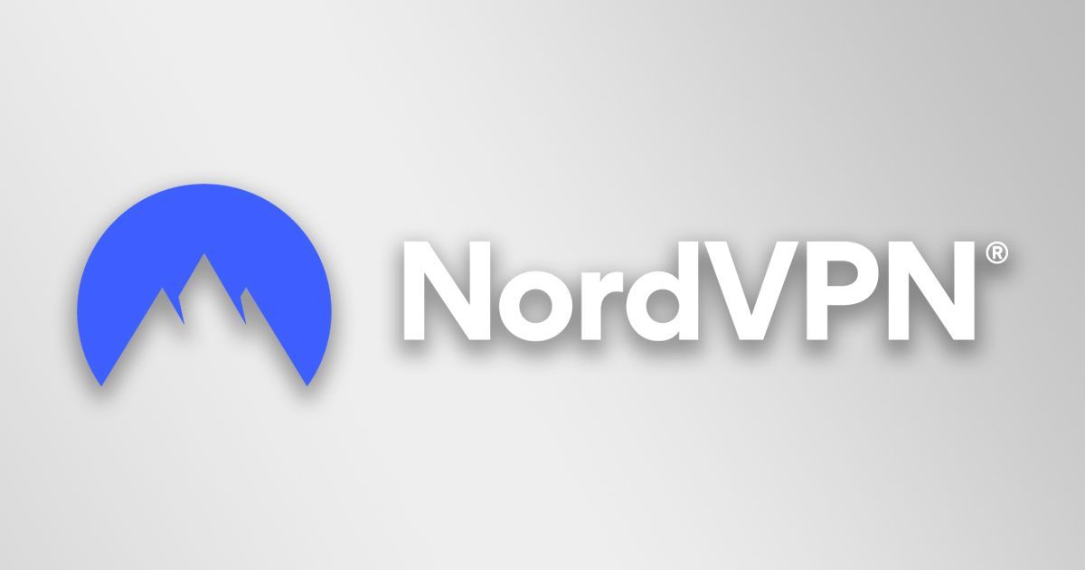 NordVPN logo in blue and white with a black shadow below it.