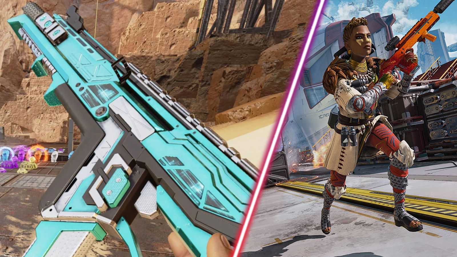 Screenshot of Apex Legends gun and Apex Legends character sprinting while holding gun