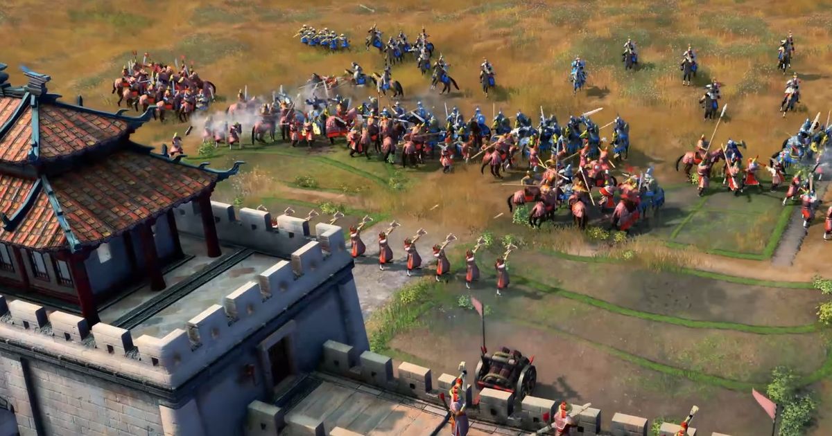 Two civilisations going to battle in Age of Empires 4.