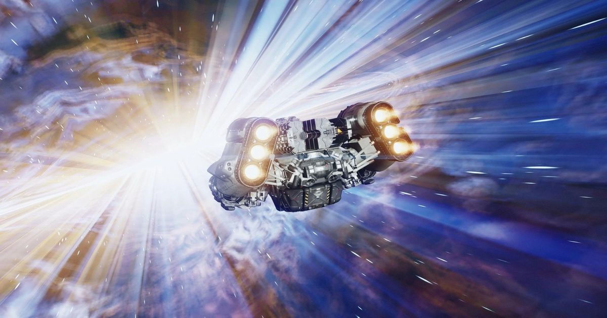 Starfield spaceship going warp speed through space