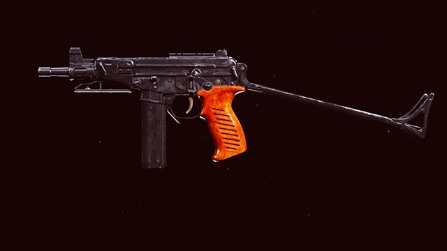 Screenshot showing OTs 9 submachine gun from Call of Duty Black Ops Cold War on black background