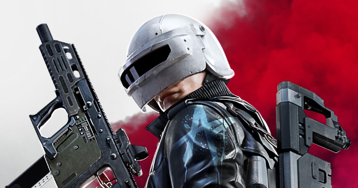 Screenshot from PUBG New State, showing a helmet-wearing character holding a gun