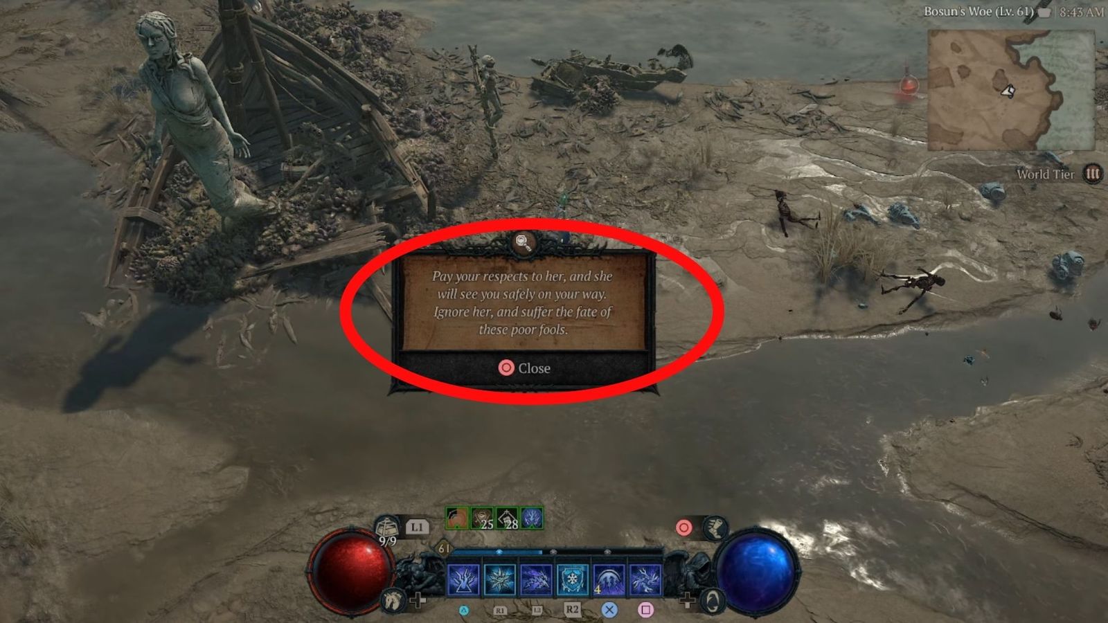 A screenshot of what the Hastily Scrawled Note reads in Diablo 4. 