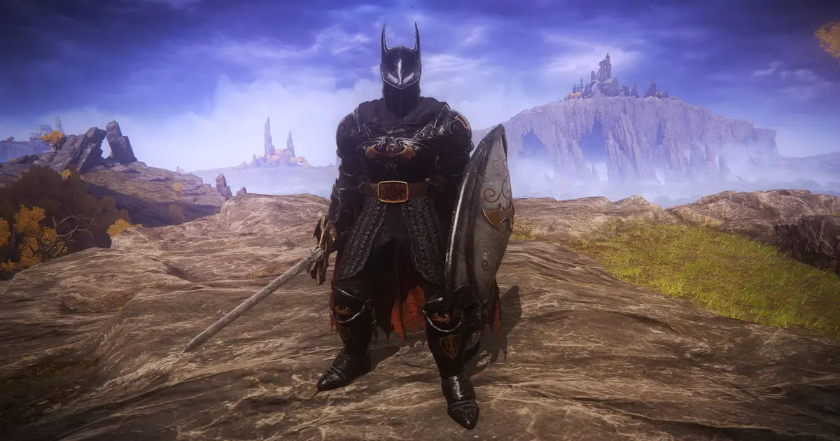 An image of the Batman armour in Elden Ring.