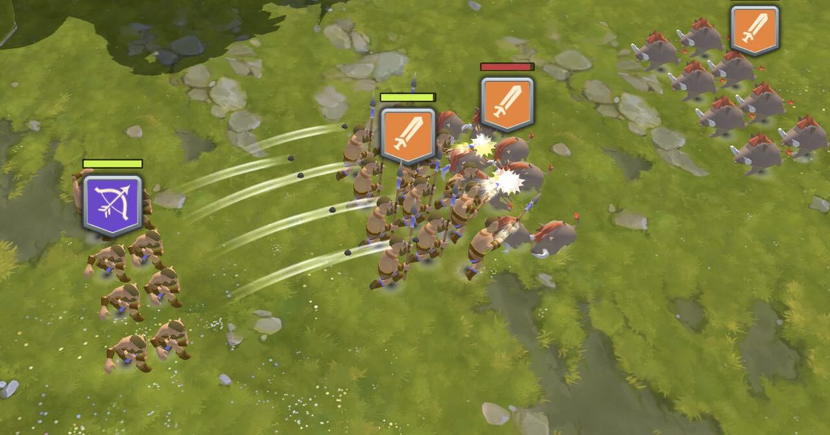 Screenshot from Rise of Cultures, showing two rival armies at battle
