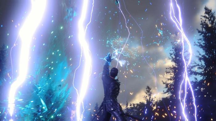 Someone is using a lightning spell in Final Fantasy 16.