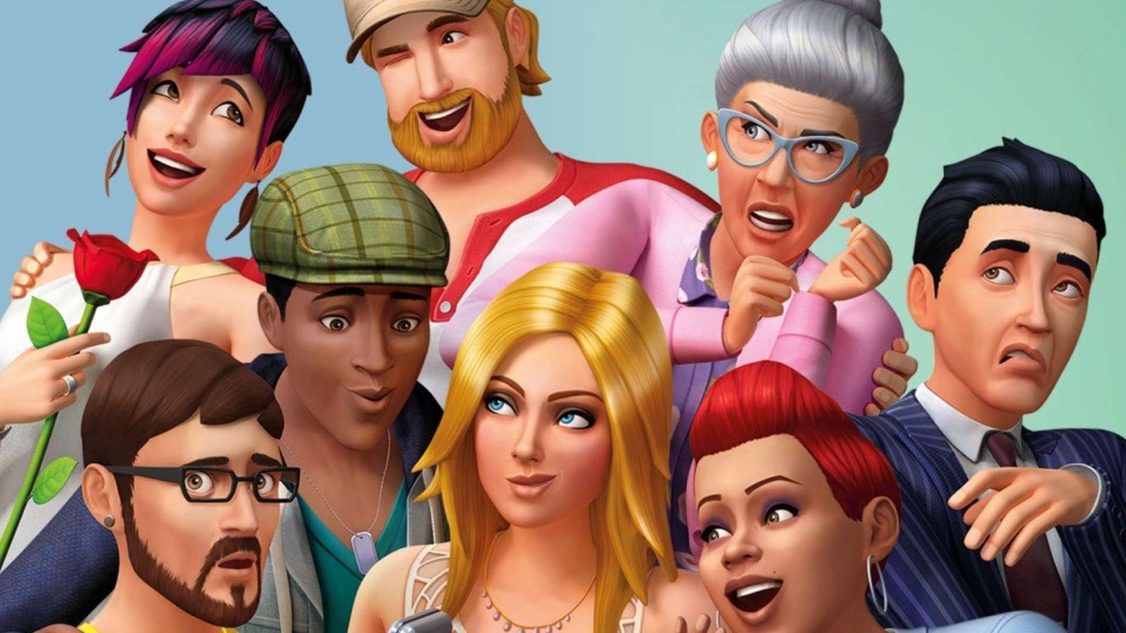 A group of people are posing for a picture in The Sims 4