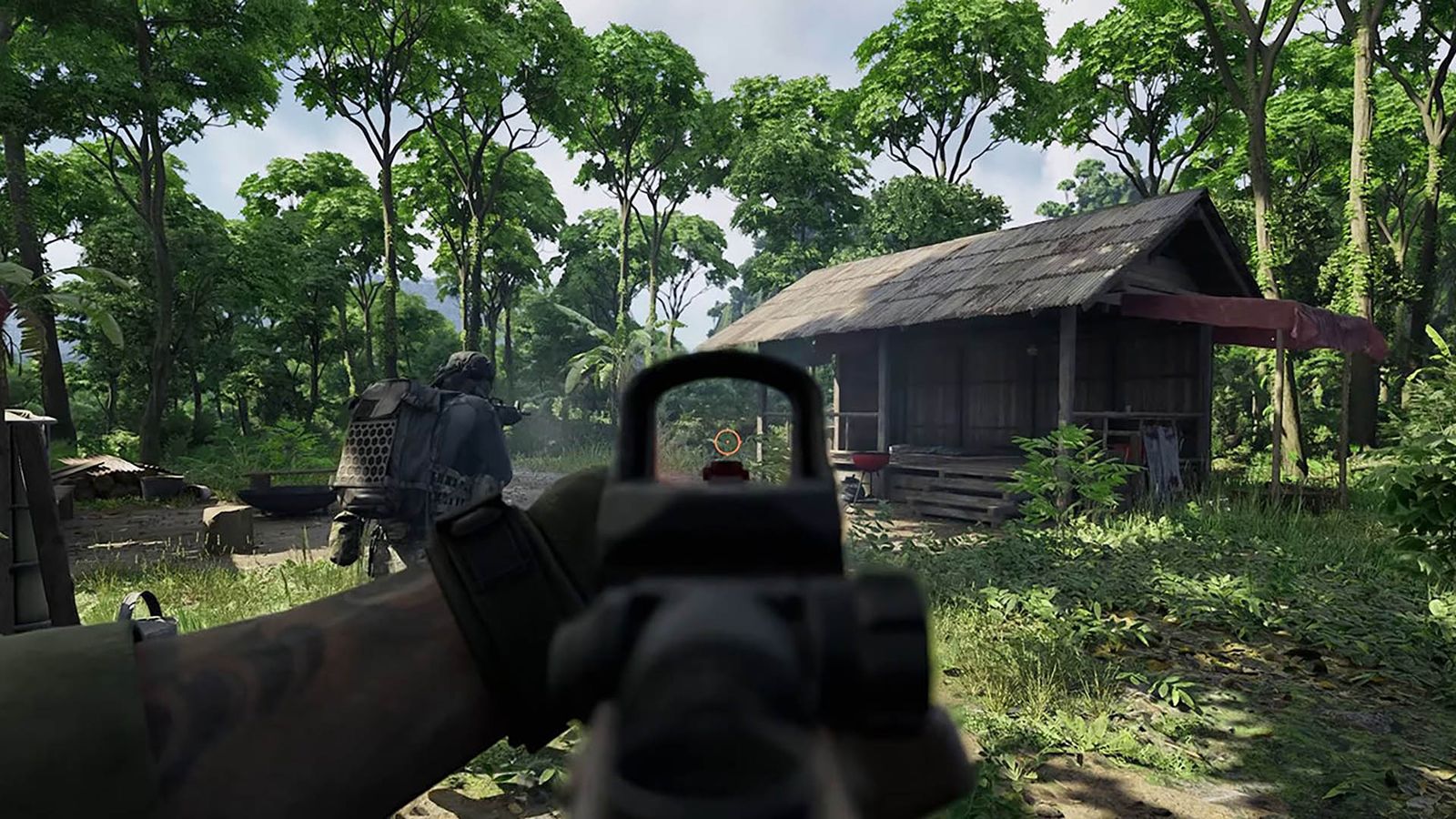 Gray Zone Warfare player aiming down sights of rifle