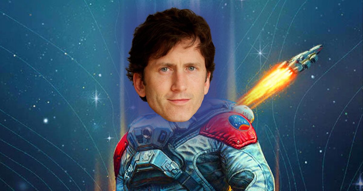 Starfield key art with Todd Howard's head superimposed over an astronaut's body