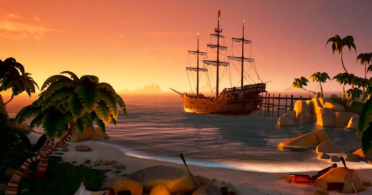 Sea of Thieves beach at sunset