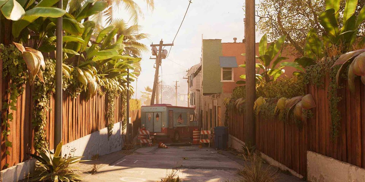 A quiet alleyway in Dead Island 2.