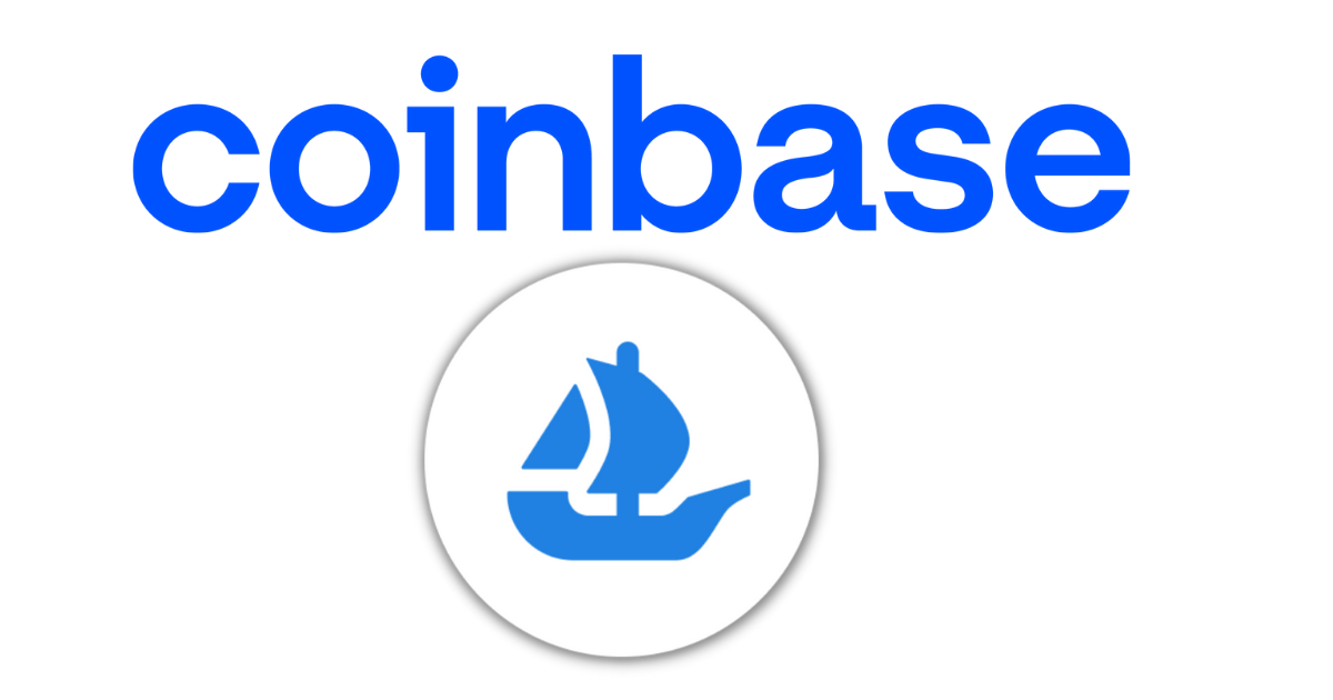 Coinbase logo above OpenSea logo on white background.