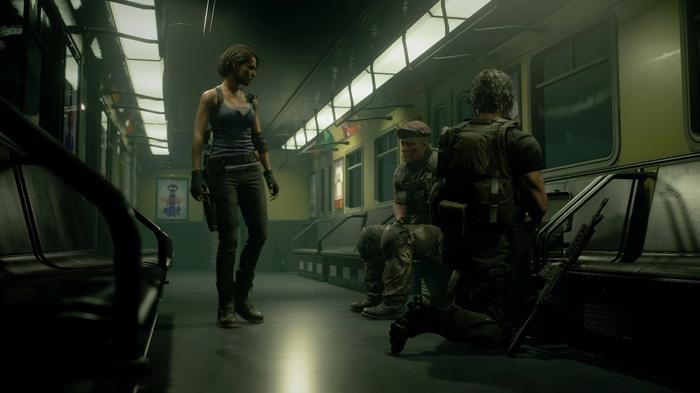 Image of Jill Valentine on a train in Resident Evil 3.