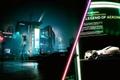 Cyberpunk 2077's Night City and Aerondight car.