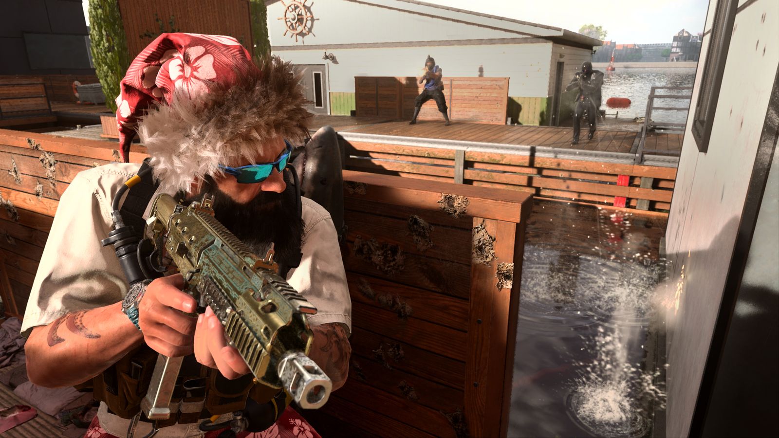 Screenshot of Warzone player taking cover and holding MX Guardian shotgun