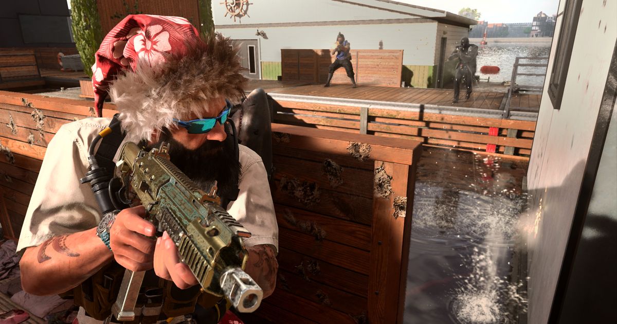 Screenshot of Warzone player taking cover and holding MX Guardian shotgun