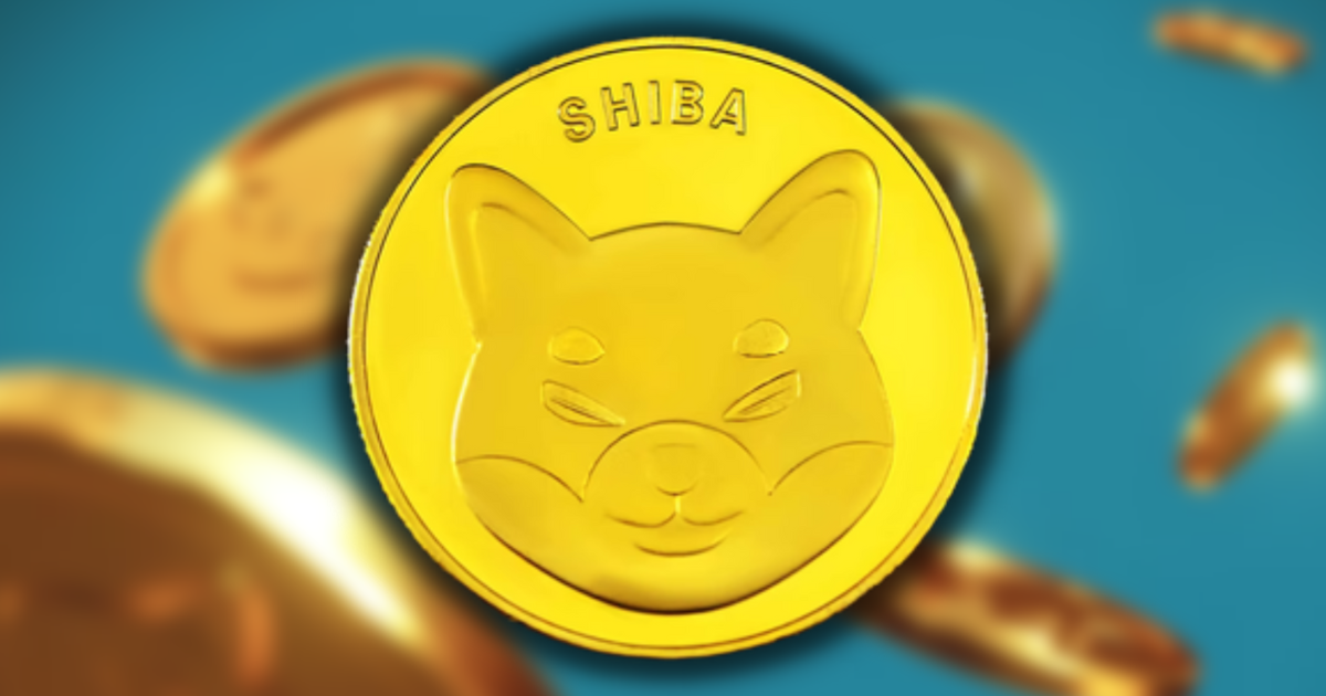 Image of Shiba Inu Coin on a blue blurred background of coins falling.