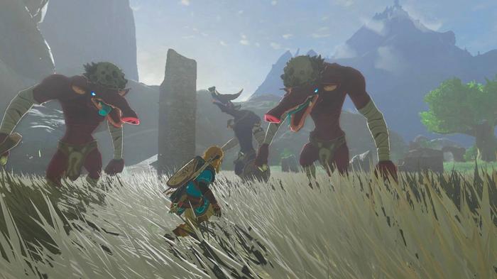 Link speaking past a group of new enemies in Zelda Tears of the Kingdom