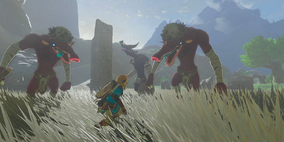 Link speaking past a group of new enemies in Zelda Tears of the Kingdom