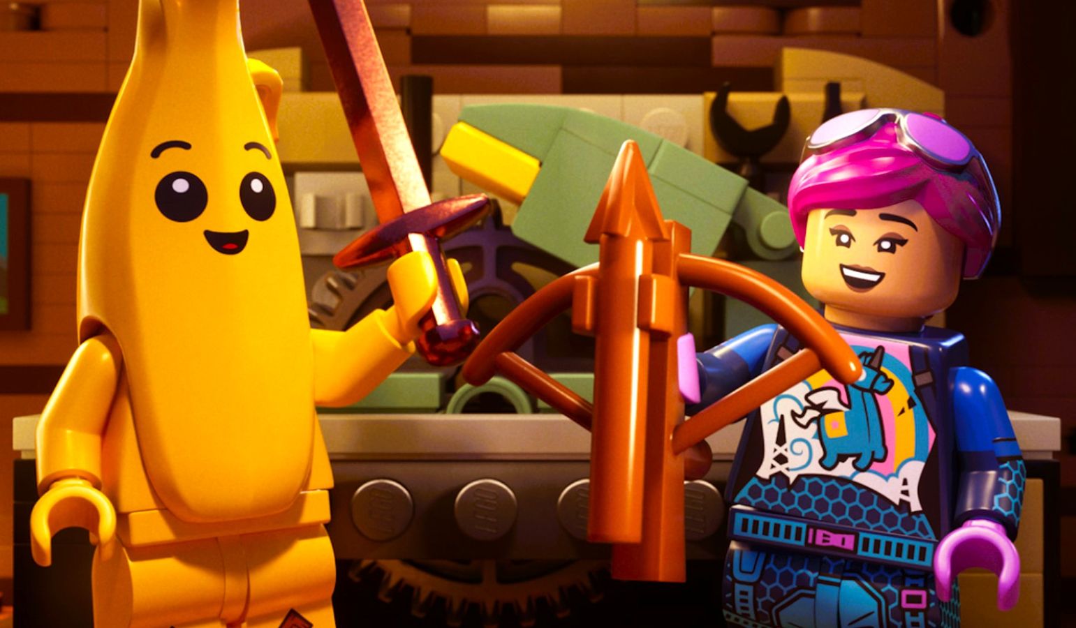 LEGO Fortnite weapons - seven lego characters