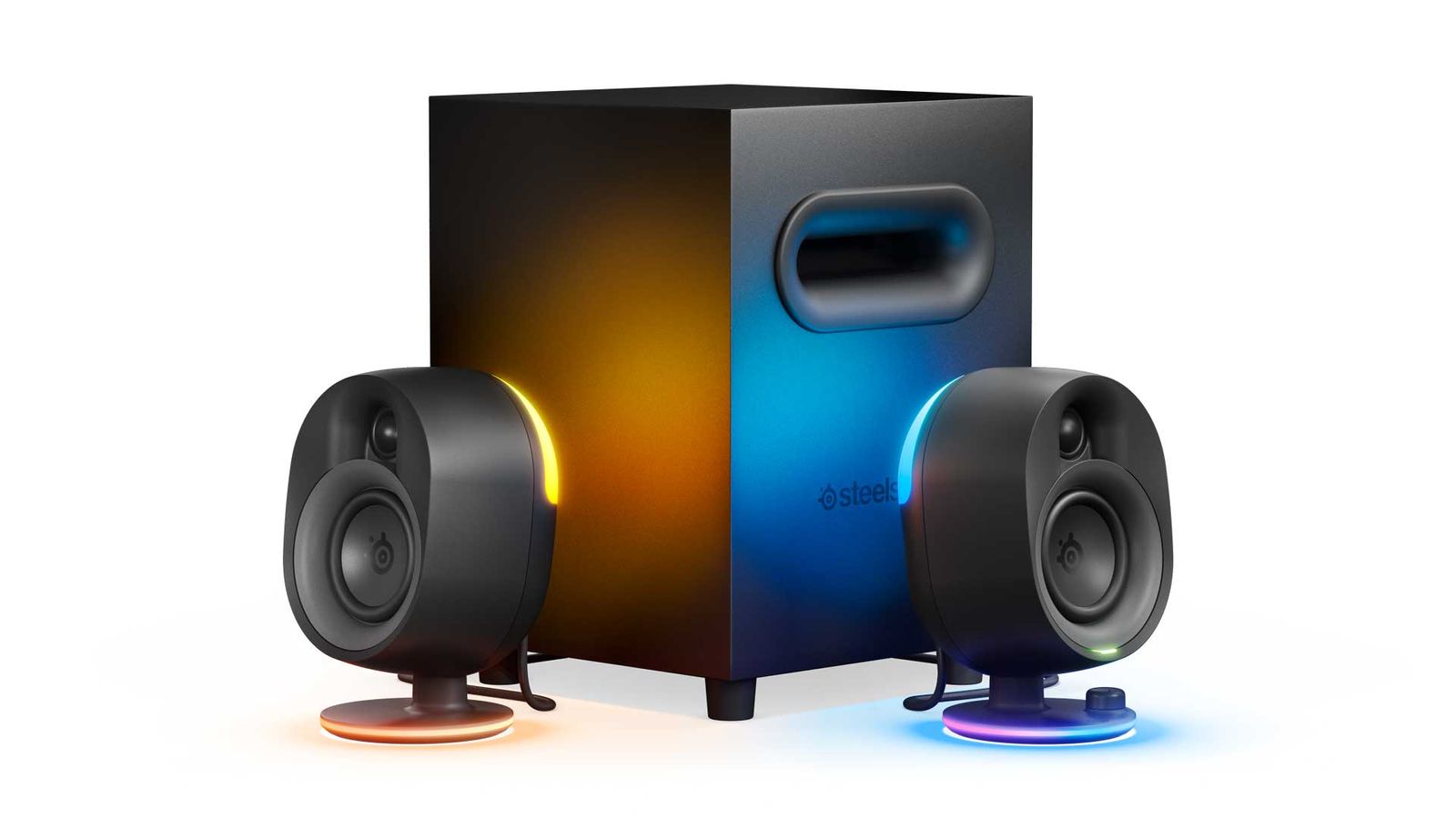 The Steelseries Arena 7 speakers and subwoofer.