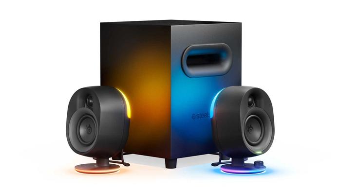 The Steelseries Arena 7 speakers and subwoofer.