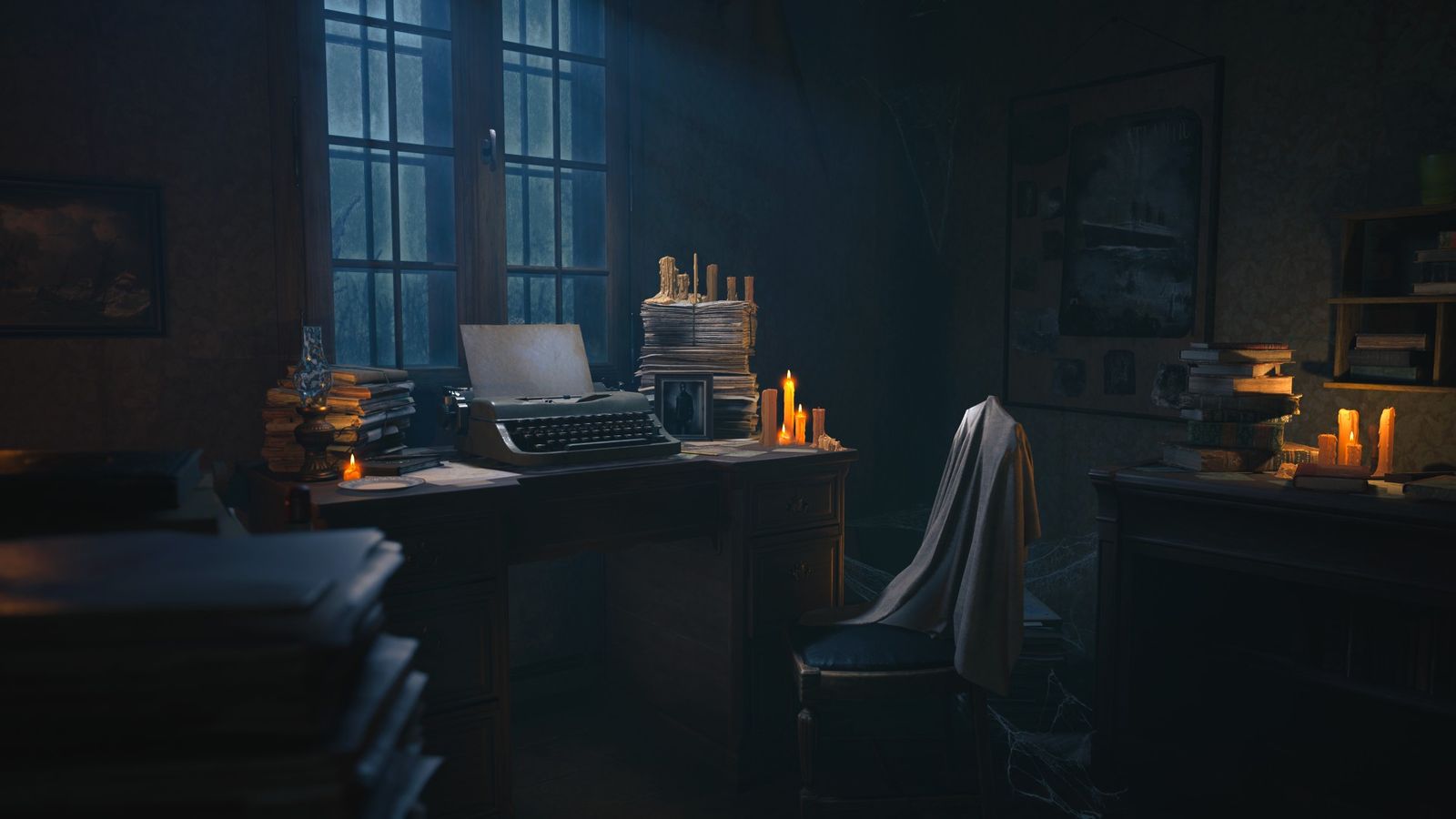 A dark desk draped with cloth in Layers of Fear.