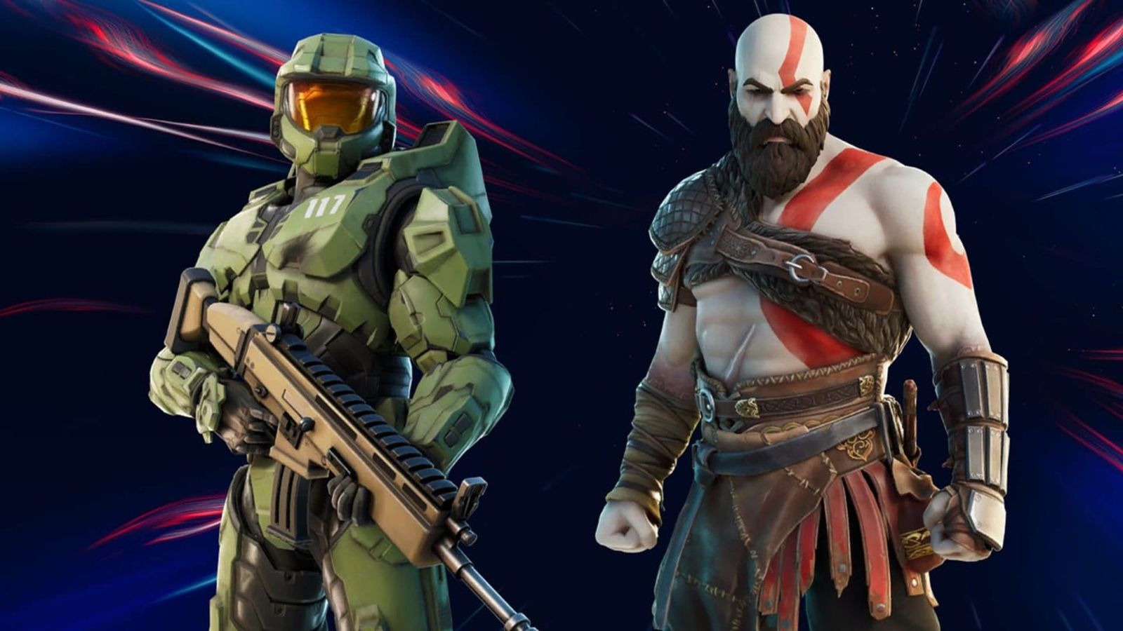 Master Chief and Kratos' skins side by side in Fortnite