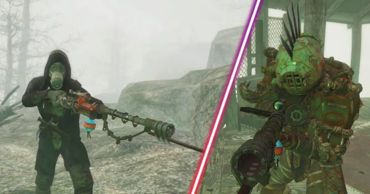 Some enemies wielding spear rifles in Fallout 4.