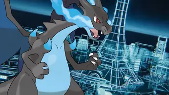 Pokemon Legends Z-A footage of Luminose City and a PNG of Mega Charizard 