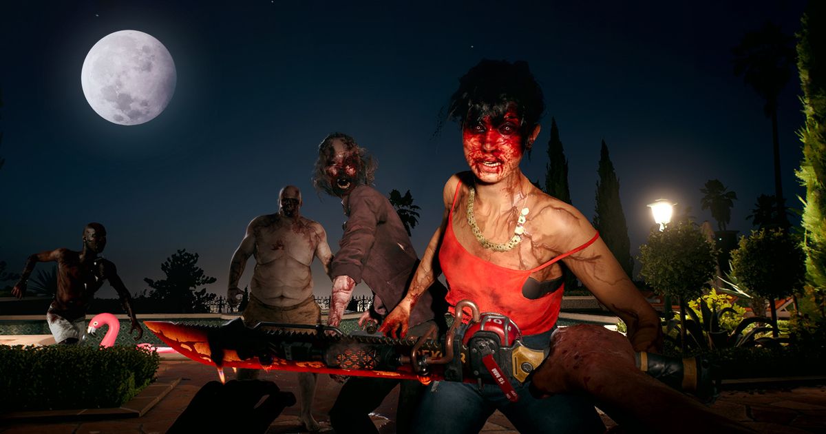 Dead Island 2 zombie in front of sword