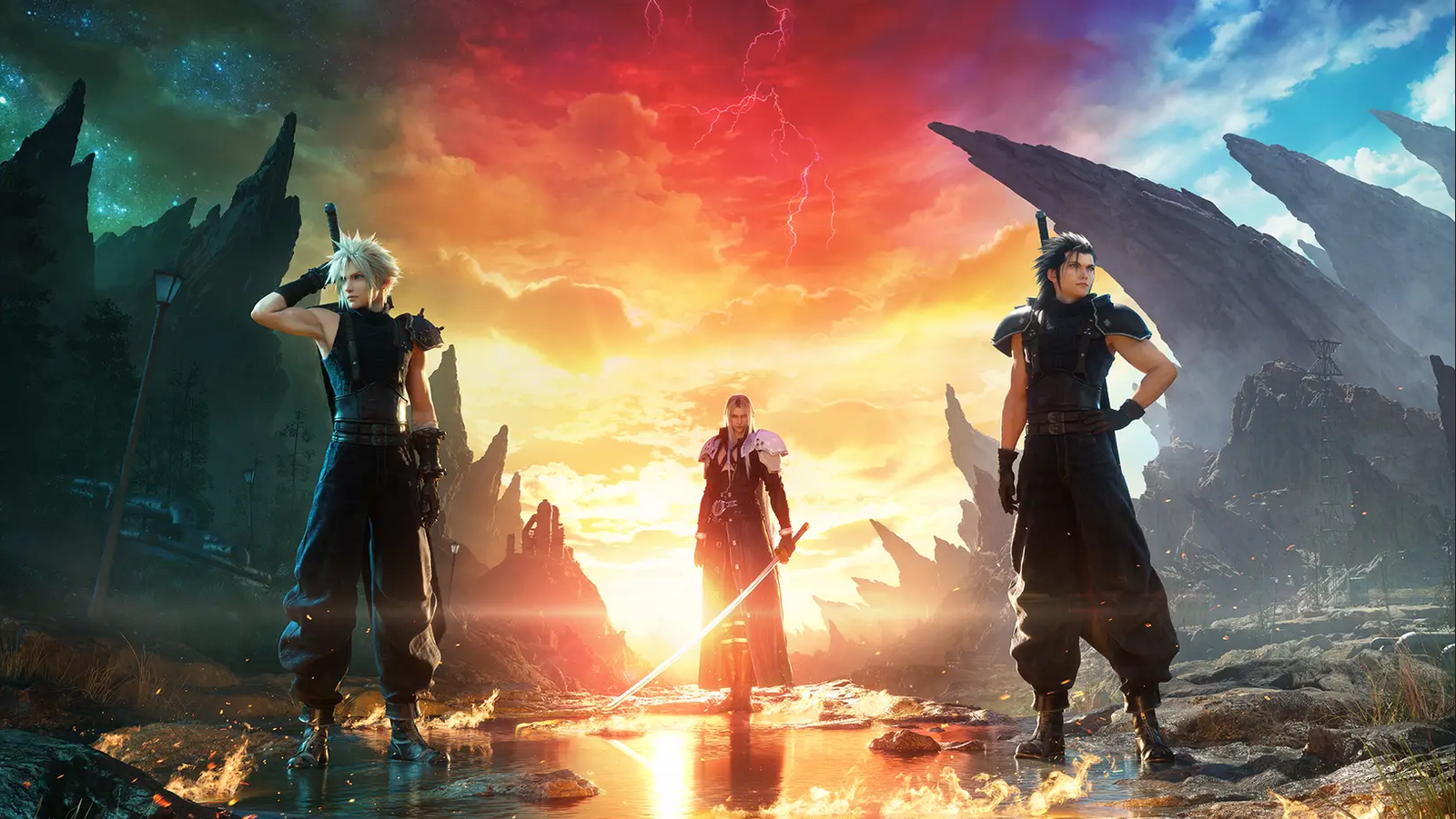 Final Fantasy 7 Rebirth cover art with cloud, sephiroth and zach
