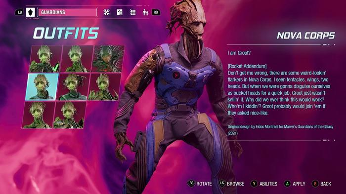 Guardians of the Galaxy Nova Corps outfit Groot
