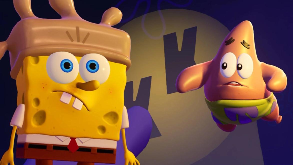 SpongeBob wearing a glove as a hat alongside Patrick in SpongeBob SquarePants: The Cosmic Shake.