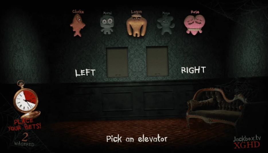 The players have to pick whether to enter the left or the right elevator. There is only one right choice.
