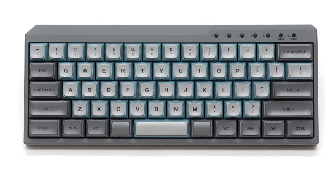 Filco Majestouch MINILA-R Convertible product image of a dark and light keyboard.