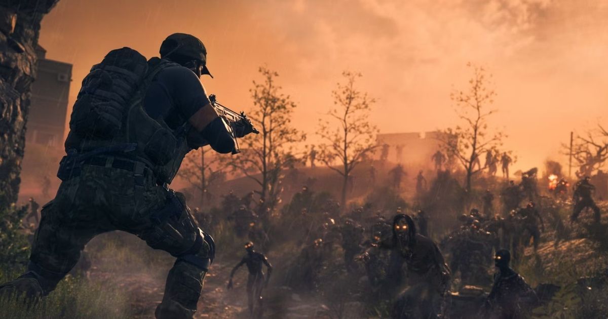 Modern Warfare 3 player firing gun at zombie horde