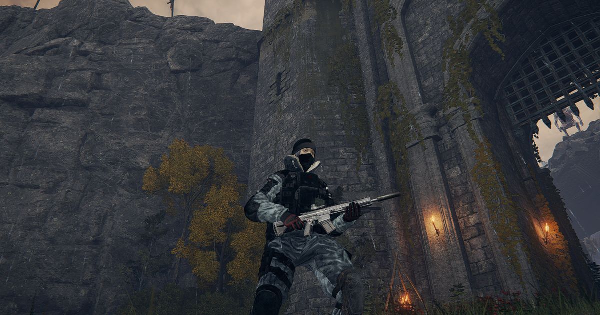 A screenshot of a gun in Elden Ring.