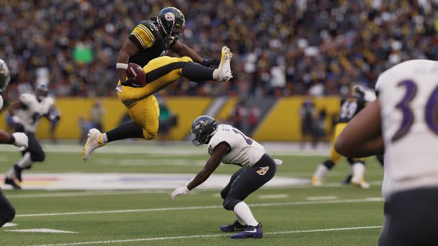 Image showing NFL player jumping over opponent in Madden 23