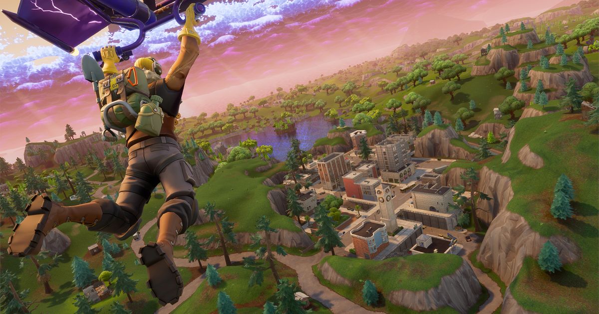 A player flying in Fortnite.