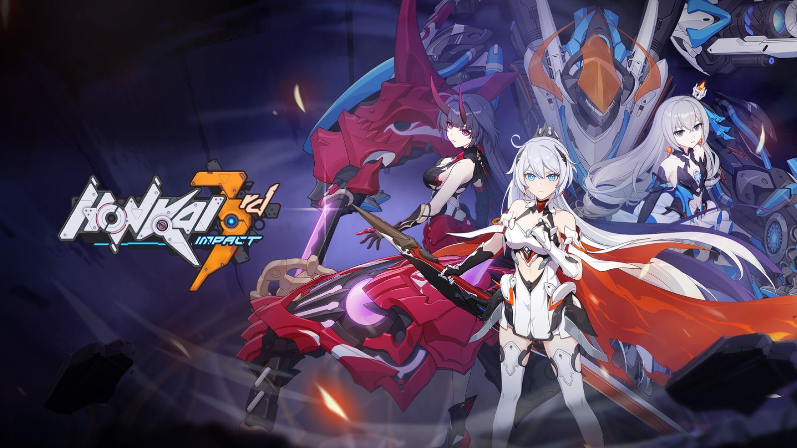 Honkai Impact 3rd cover art featuring the logo and three female characters with purple, white, and grey hair.