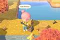 Animal Crossing New Horizons. The player is looking down at Hardwood whilst standing next to a tree stump.