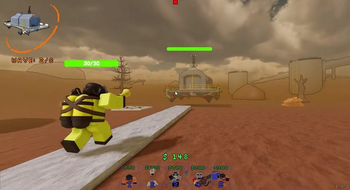 A unit in Lethal Tower Defense walking towards a plane in a desert.