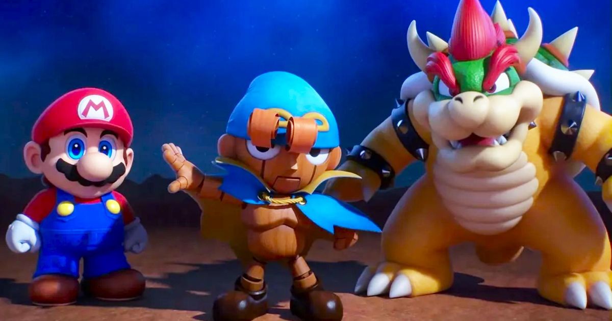 Mario, Geno, and Bowser standing together
