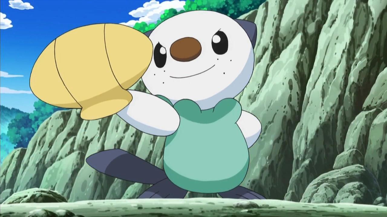 Oshawott holding a shell in Pokemon