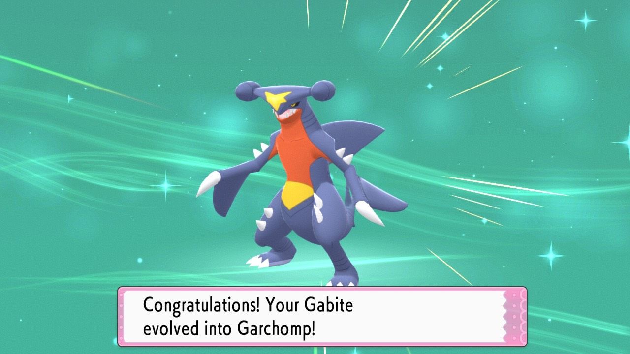 Garchomp after evolving from Gabite in Pokémon Brilliant Diamond and Shining Pearl.